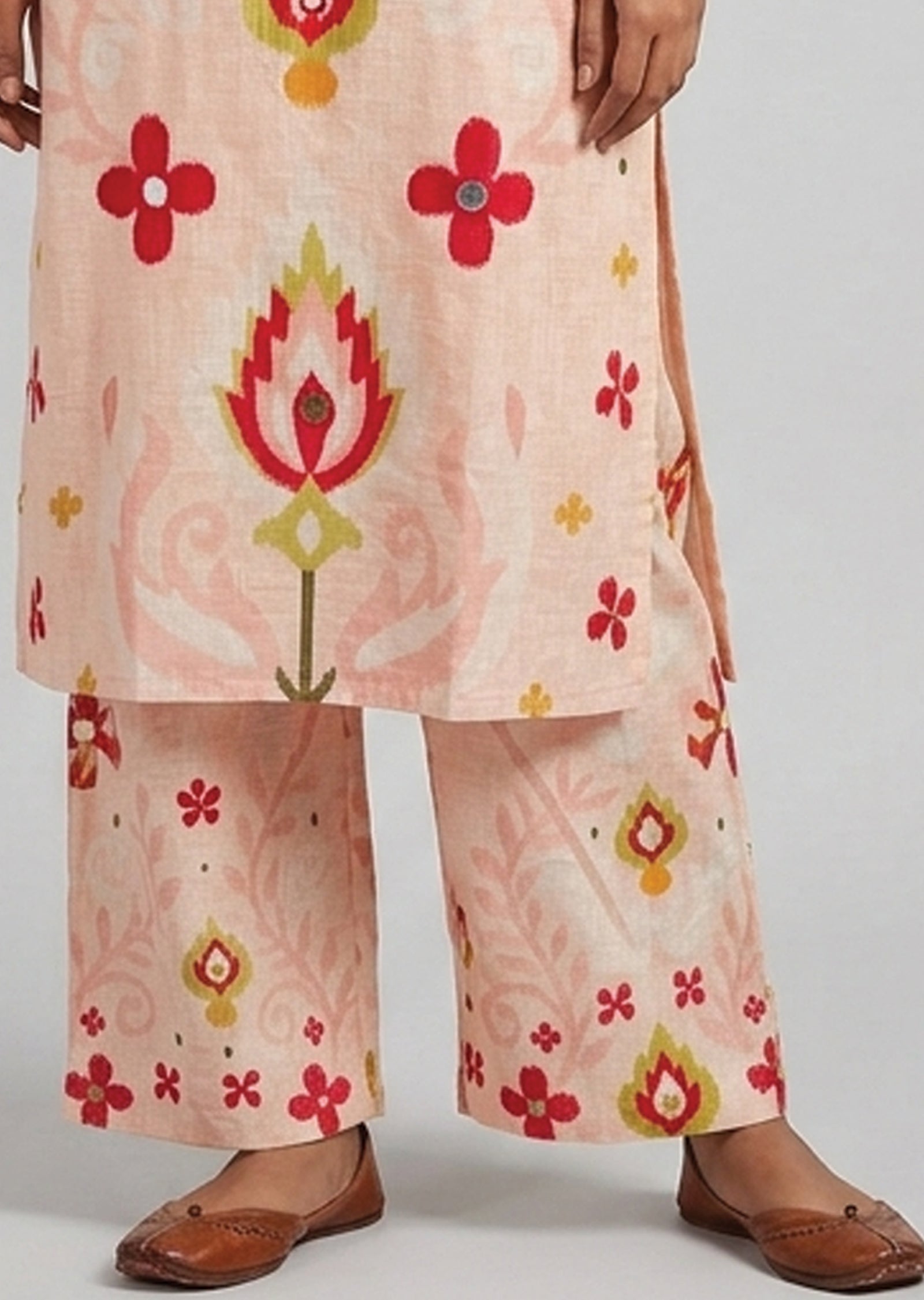 Peach printed Cotton Kurti Set