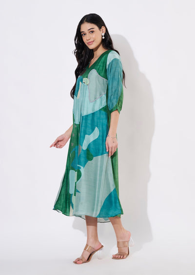 Green Dola Silk Frock style kurti