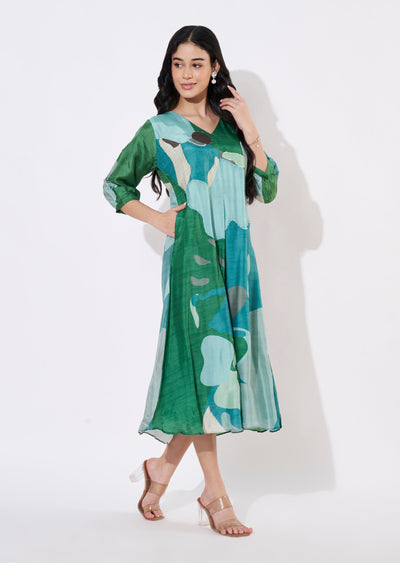 Green Dola Silk Frock style kurti