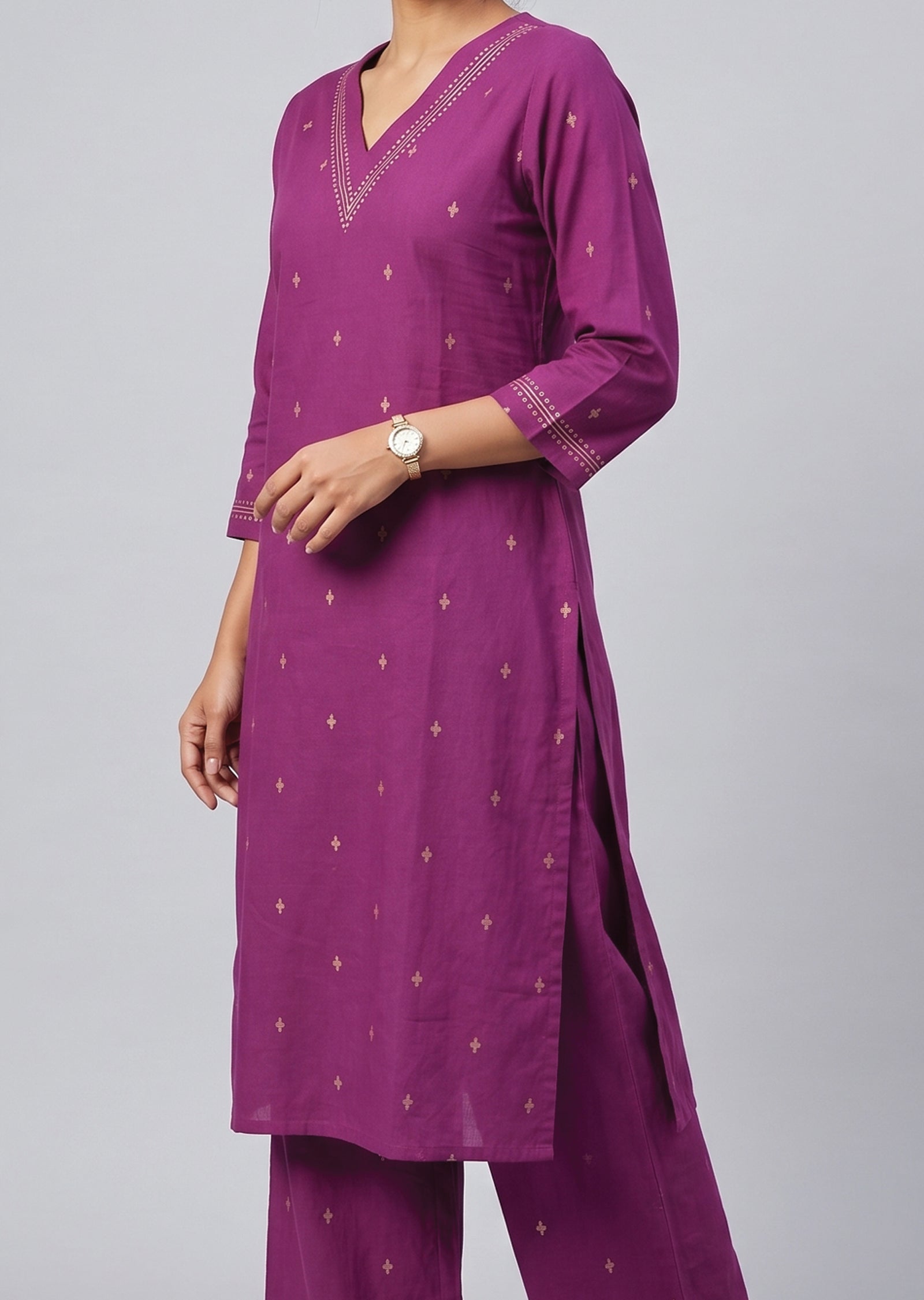 Magenta Cotton Kurti Set