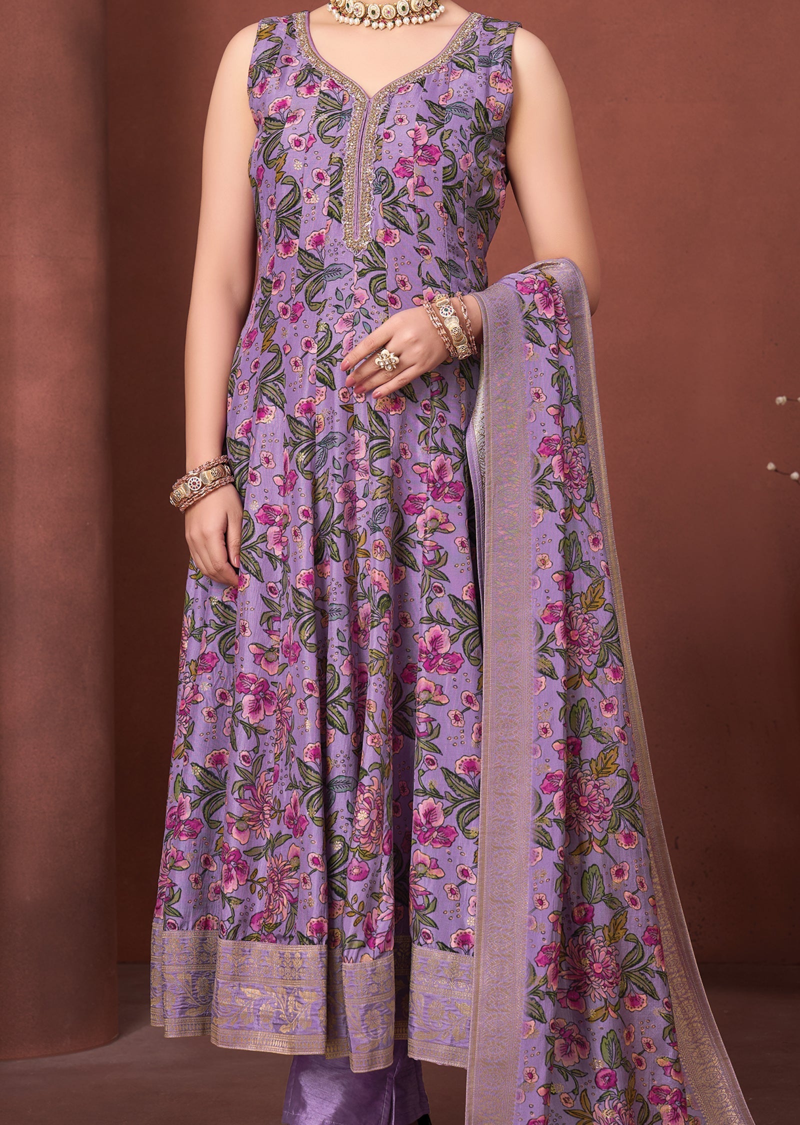 Lavender Silk Anarkali Suit