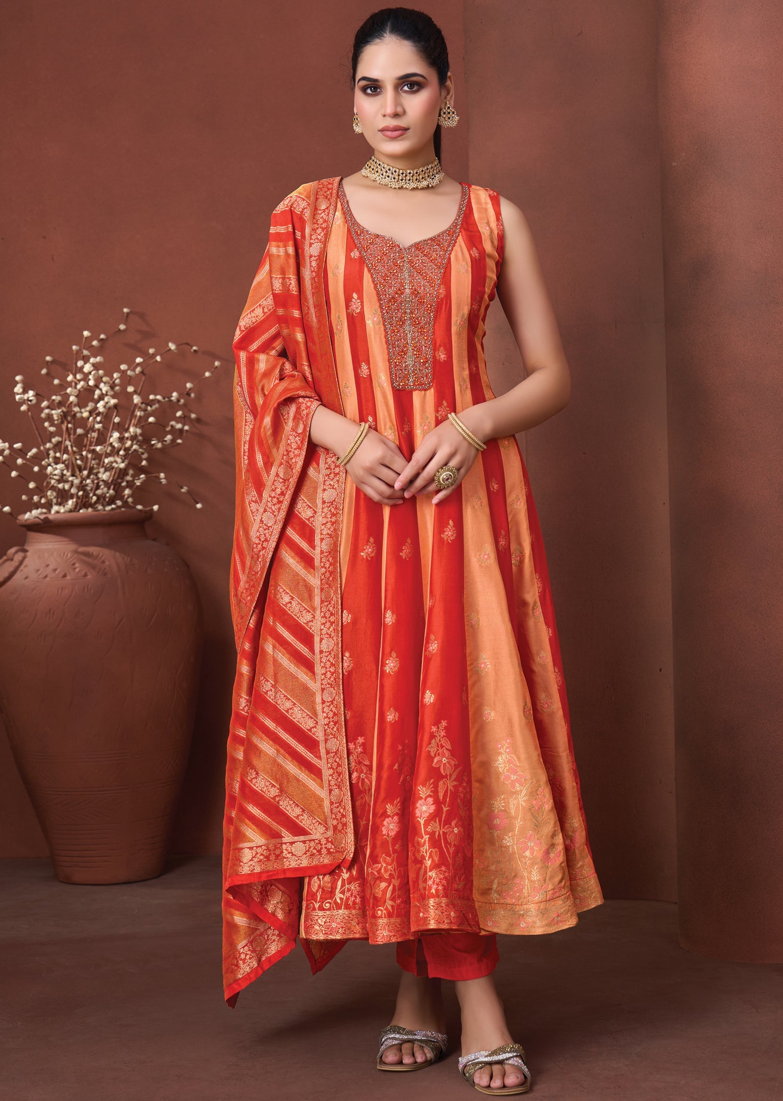 Rust Silk Anarkali Suit
