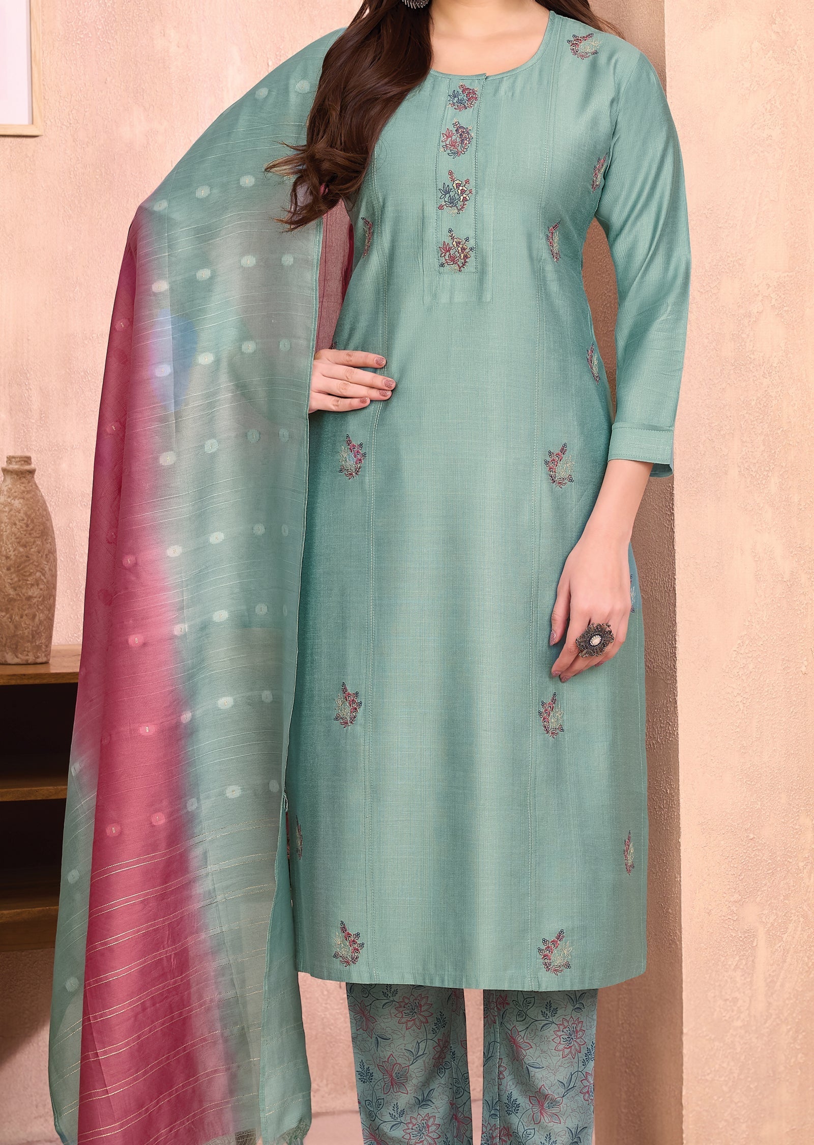 Blue Silk Straight cut suit