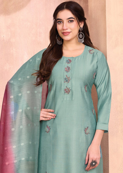 Blue Silk Straight cut suit