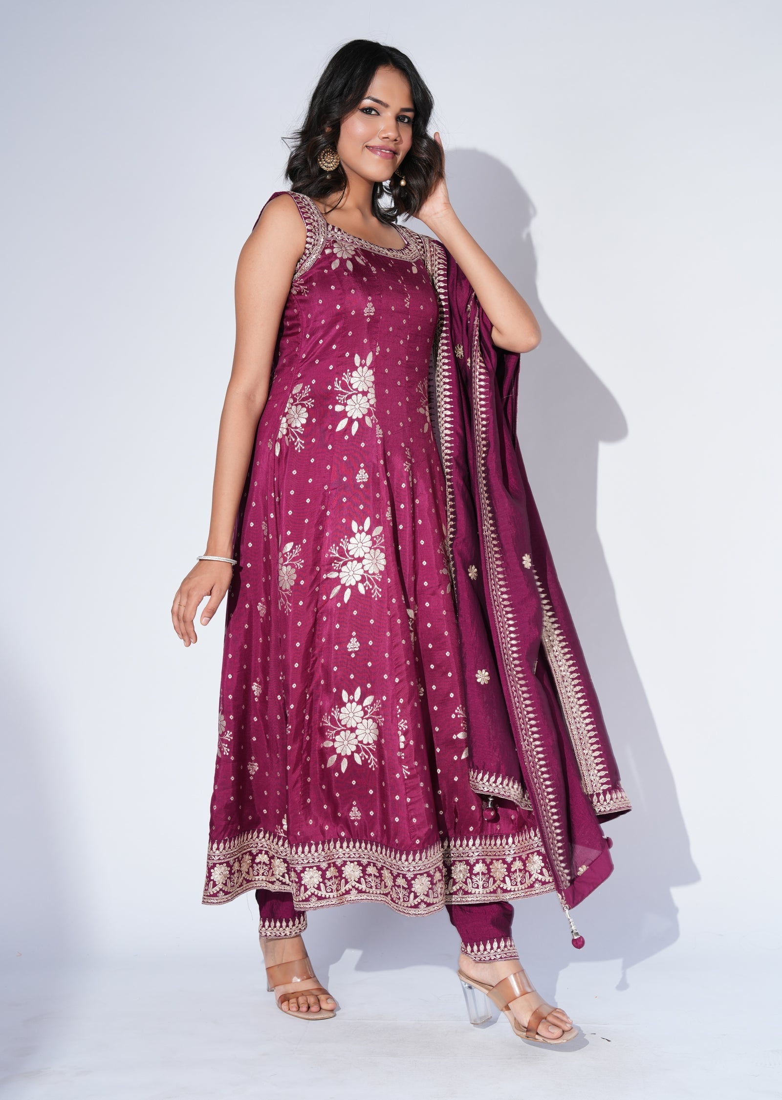 Wine Silk Anarkali Suit