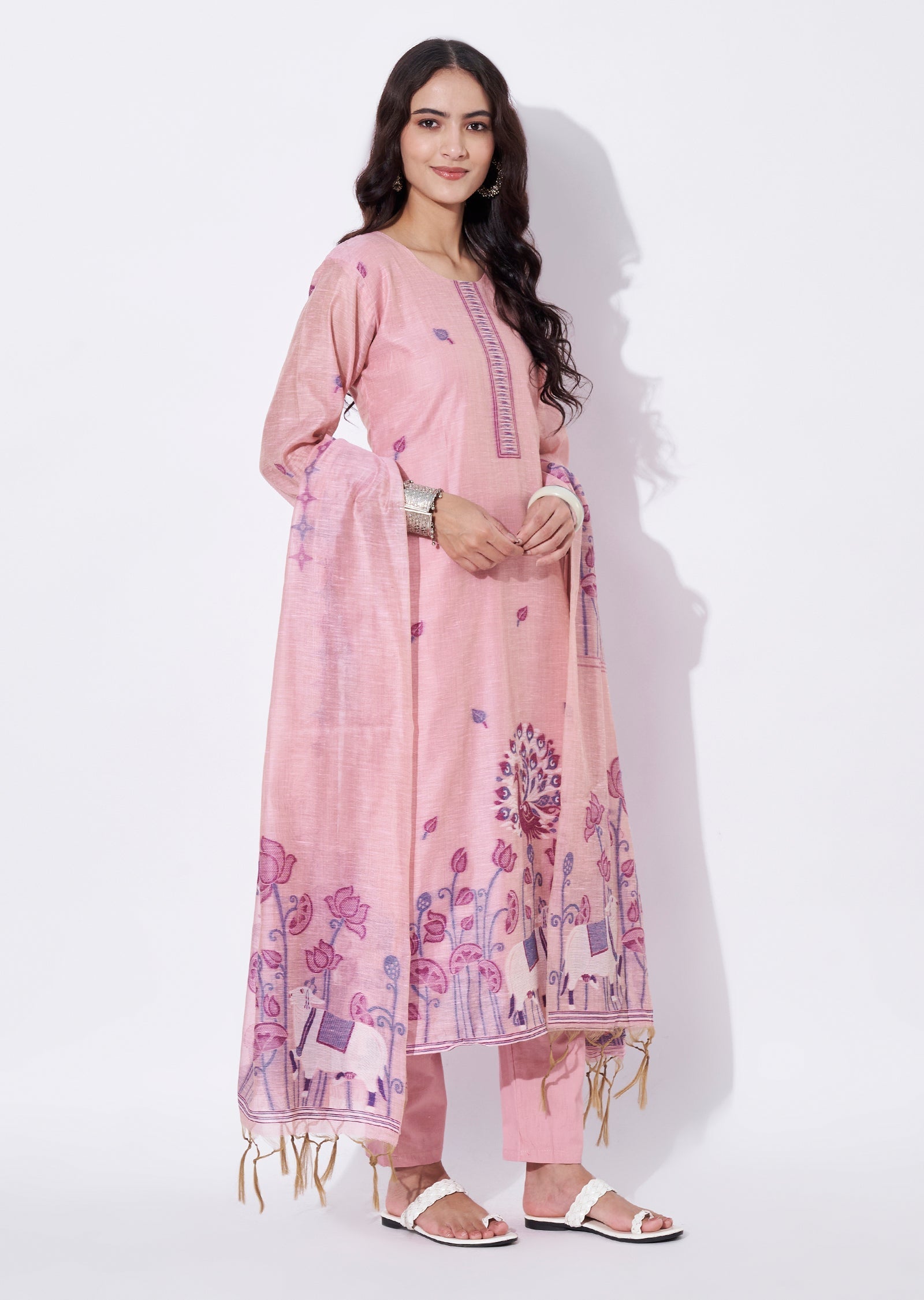 Pink Chanderi Straight cut Suit