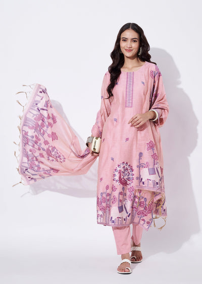 Pink Chanderi Straight cut Suit