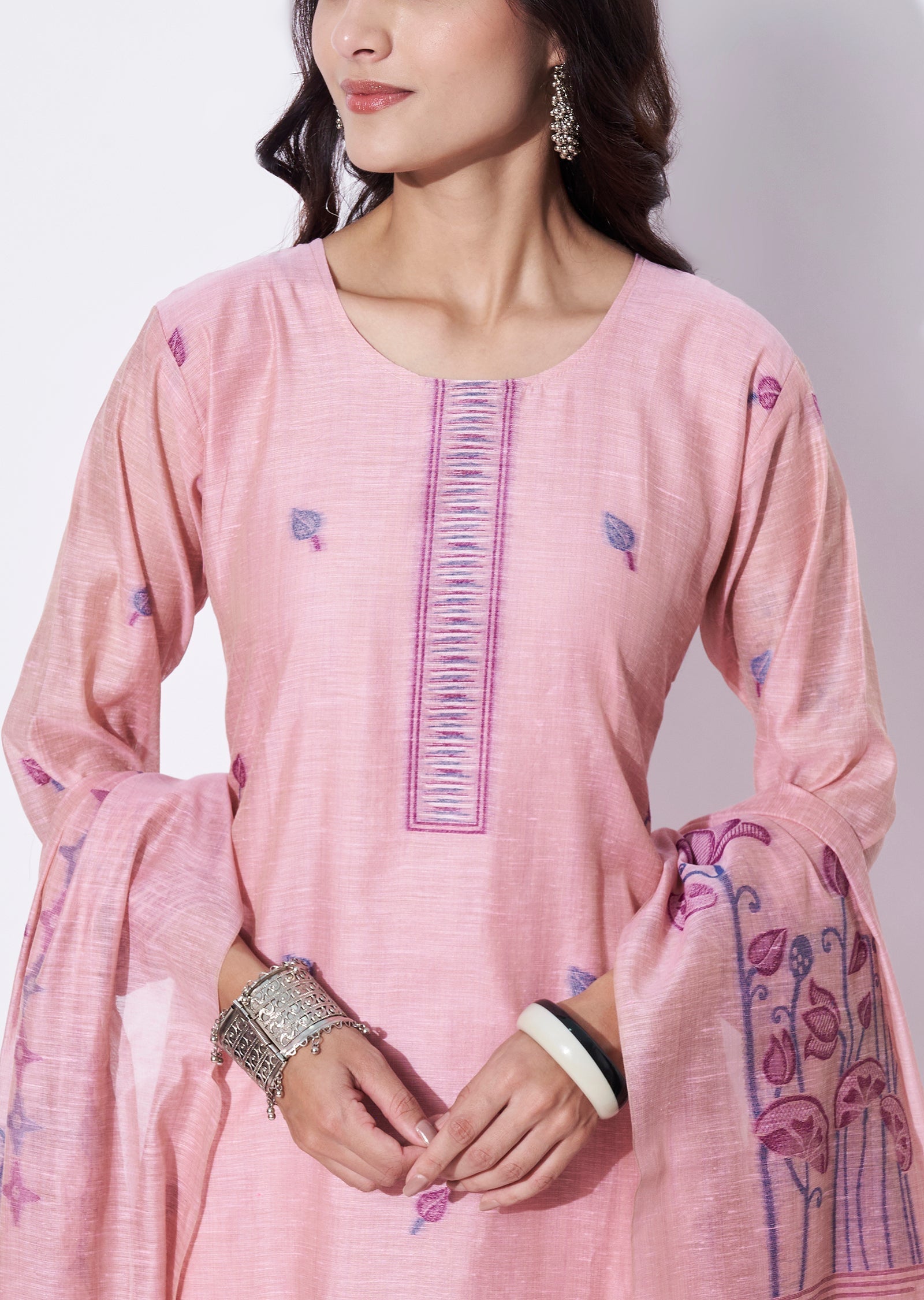 Pink Chanderi Straight cut Suit