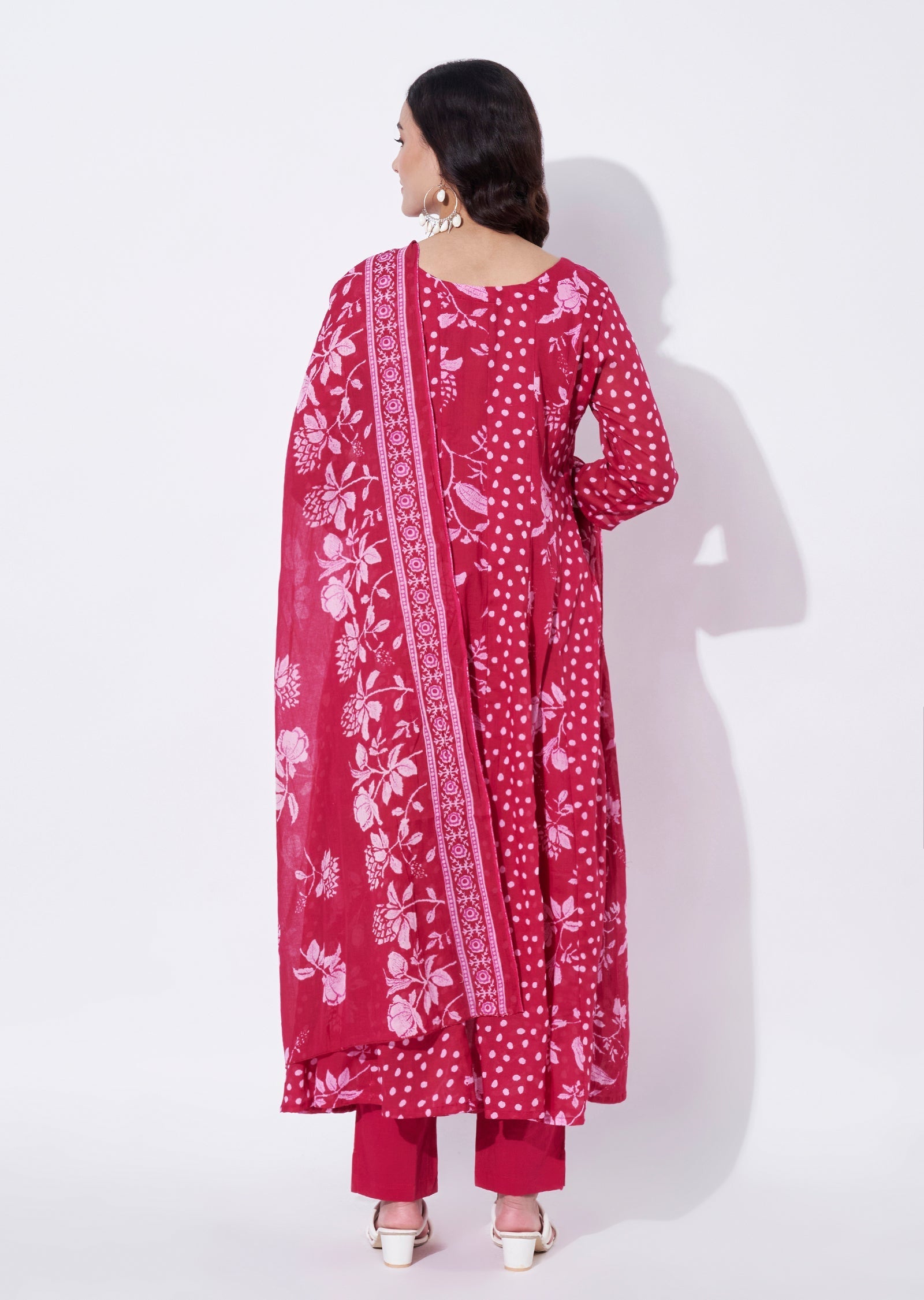 Rani Pink Cotton Anarkali Suit