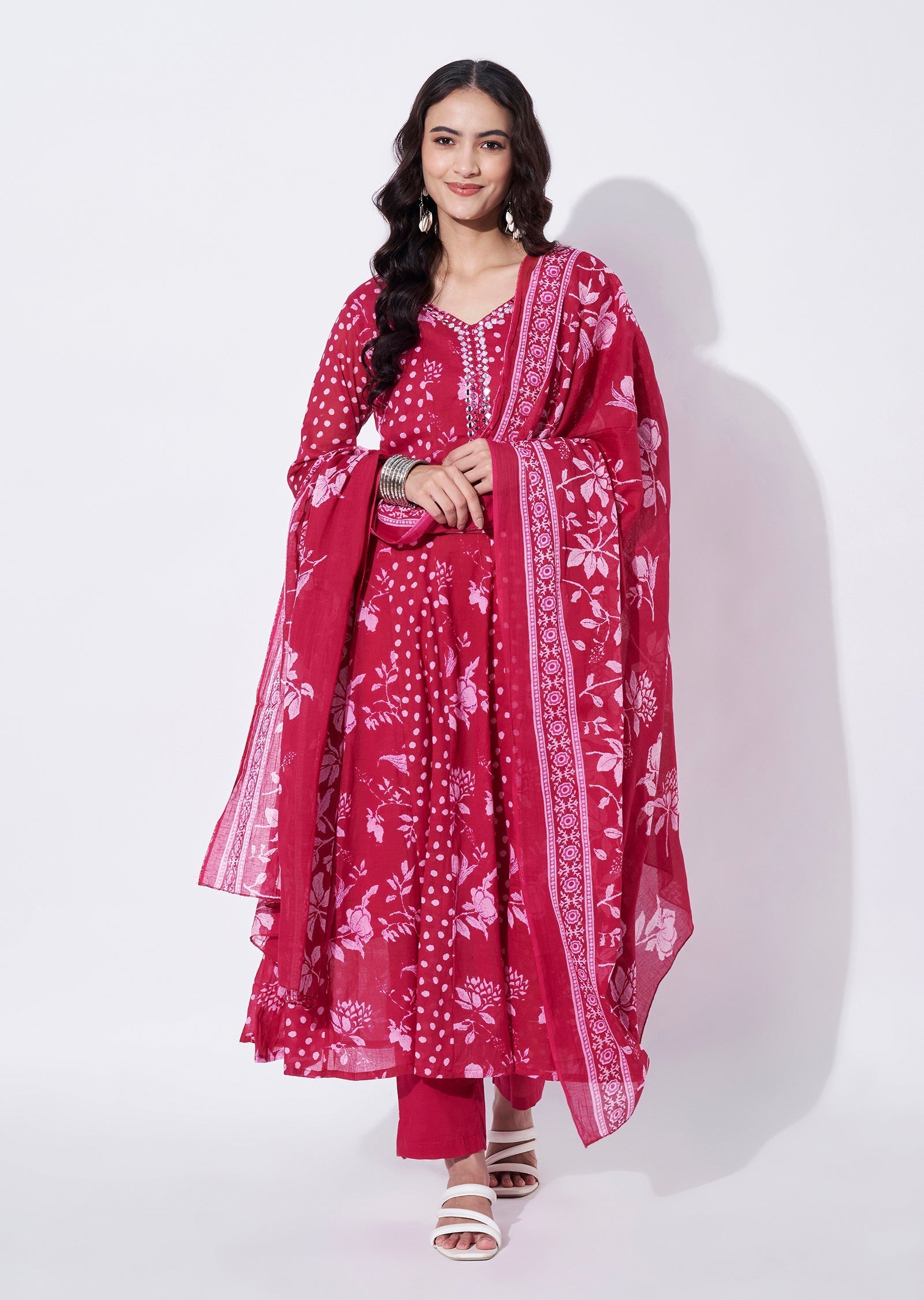 Rani Pink Cotton Anarkali Suit