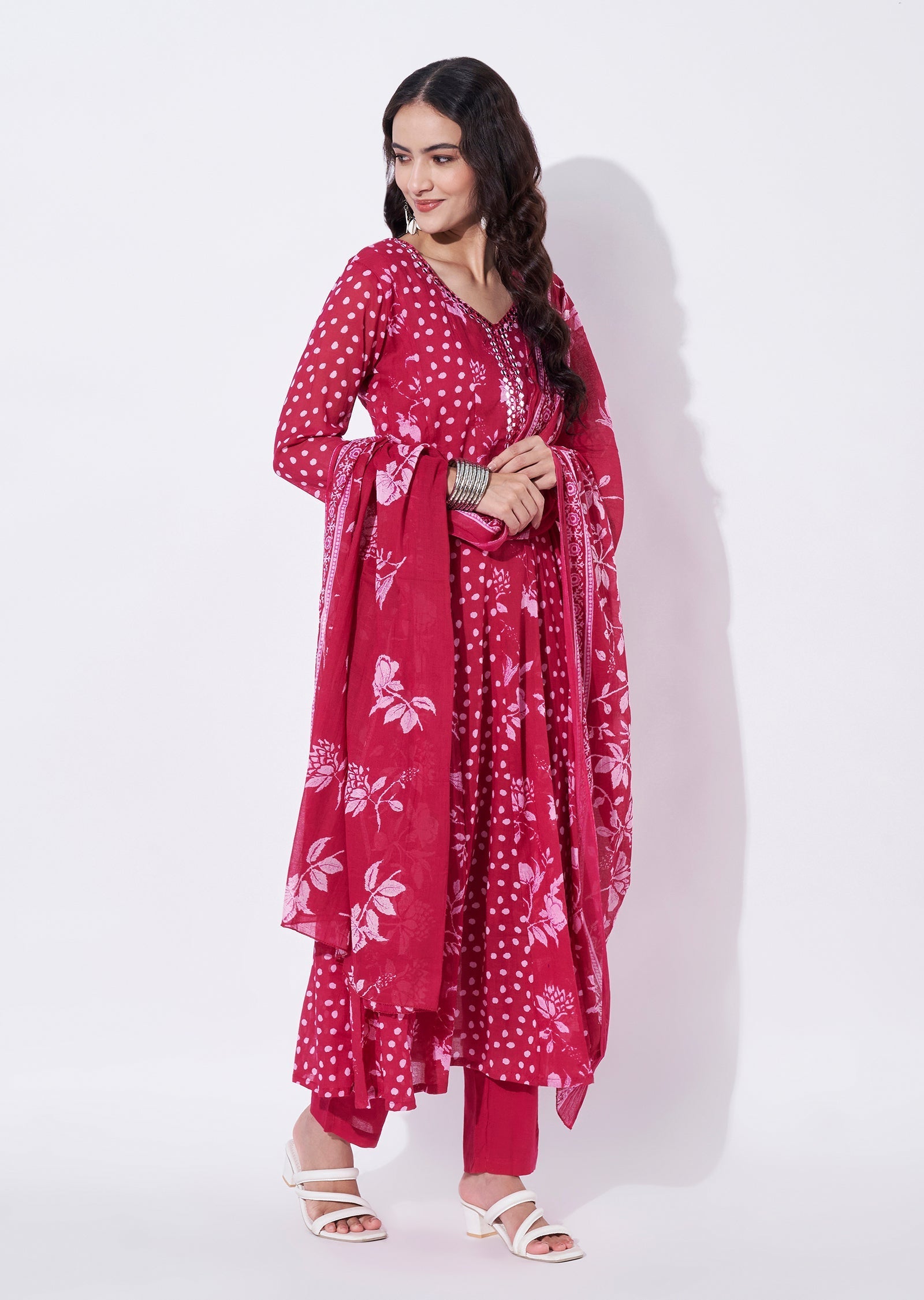 Rani Pink Cotton Anarkali Suit