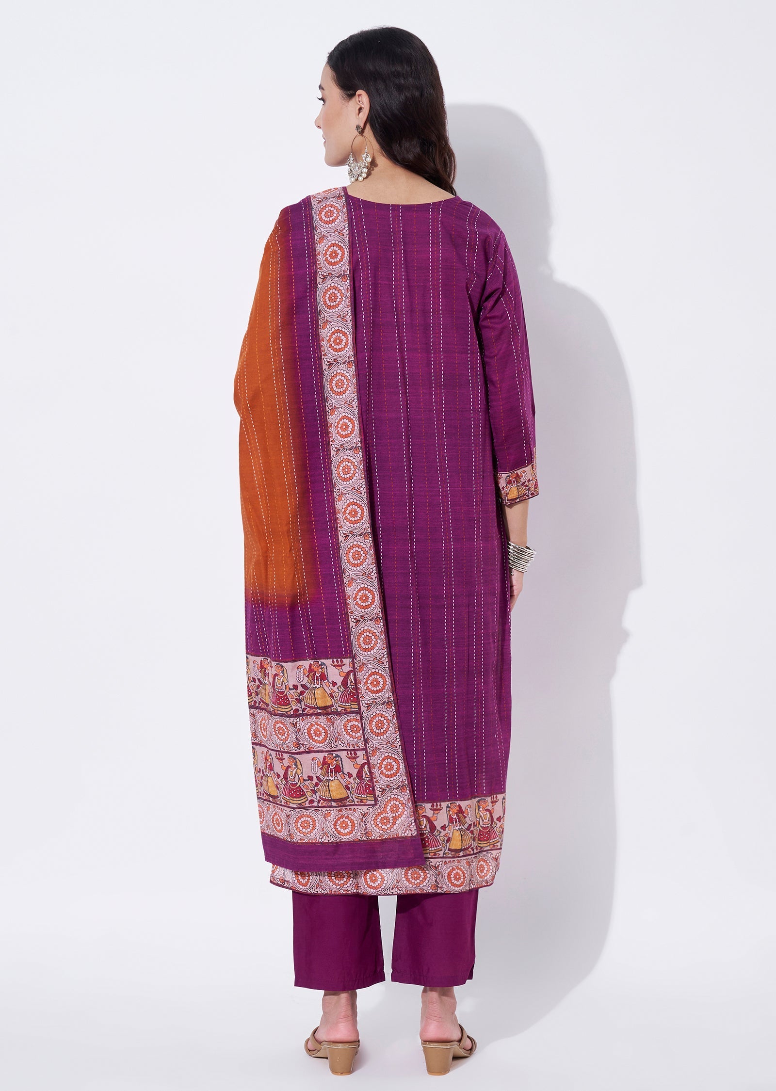 Magenta Cotton Straight cut suit