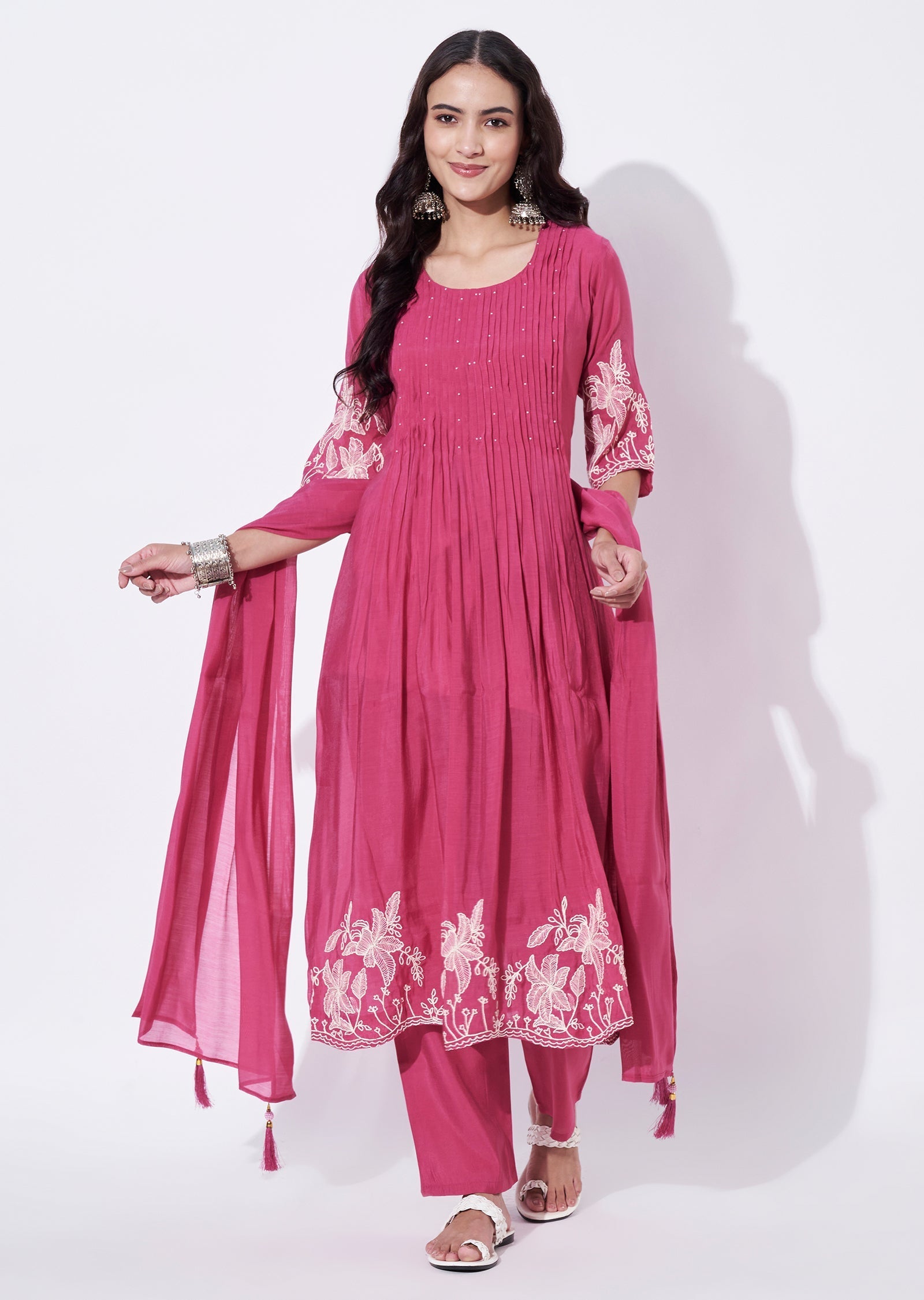 Pink Mul Chanderi Anarkali Suit