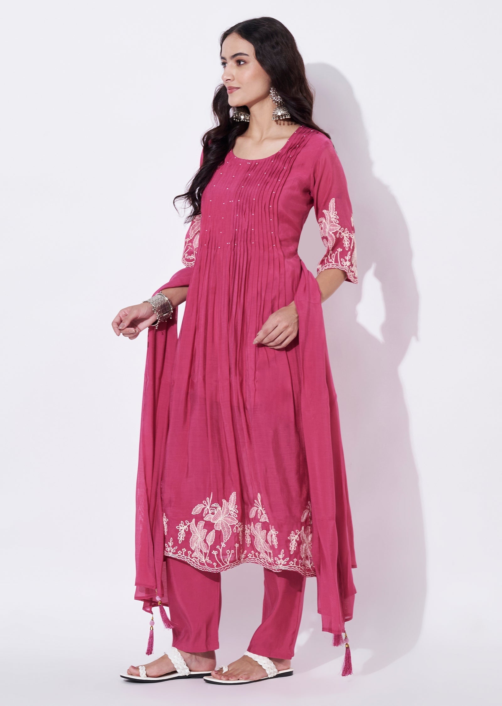 Pink Mul Chanderi Anarkali Suit