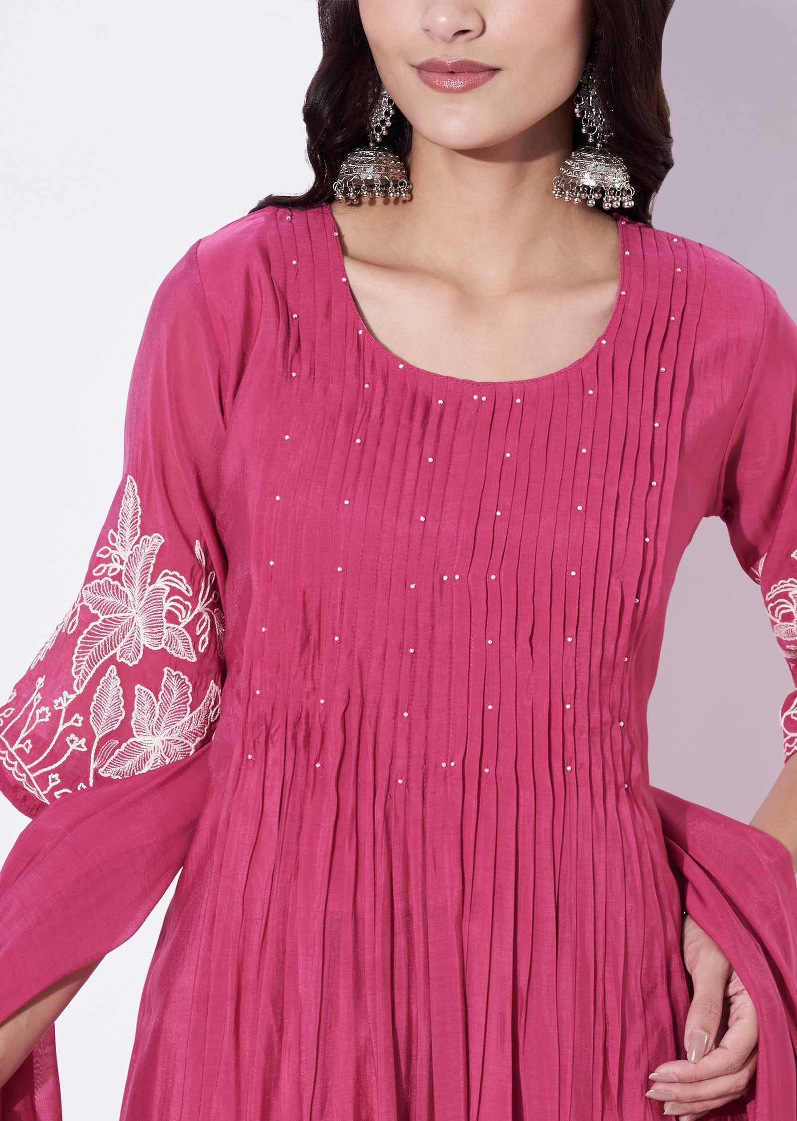 Pink Mul Chanderi Anarkali Suit