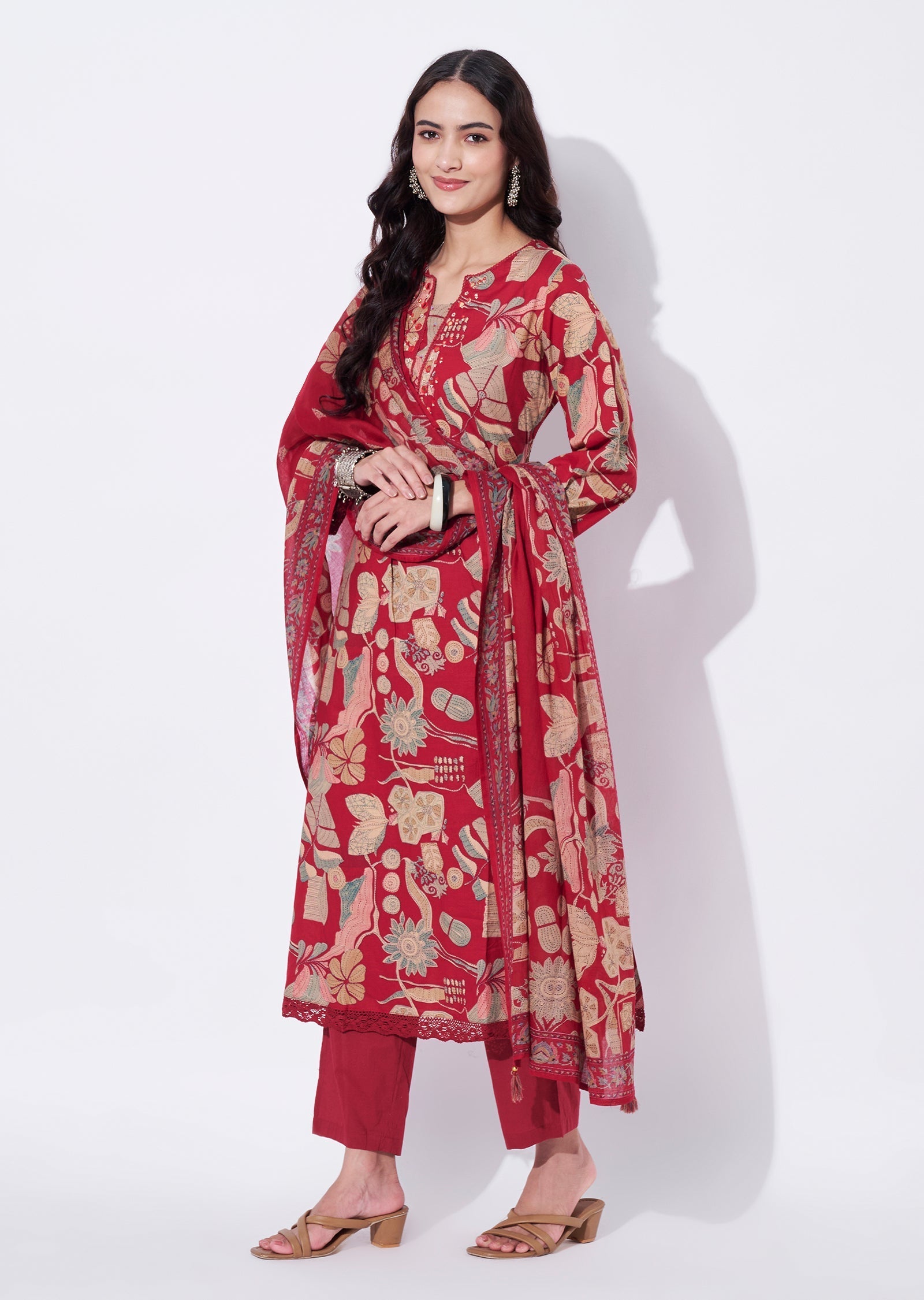 Maroon Cotton Anarkali Suit
