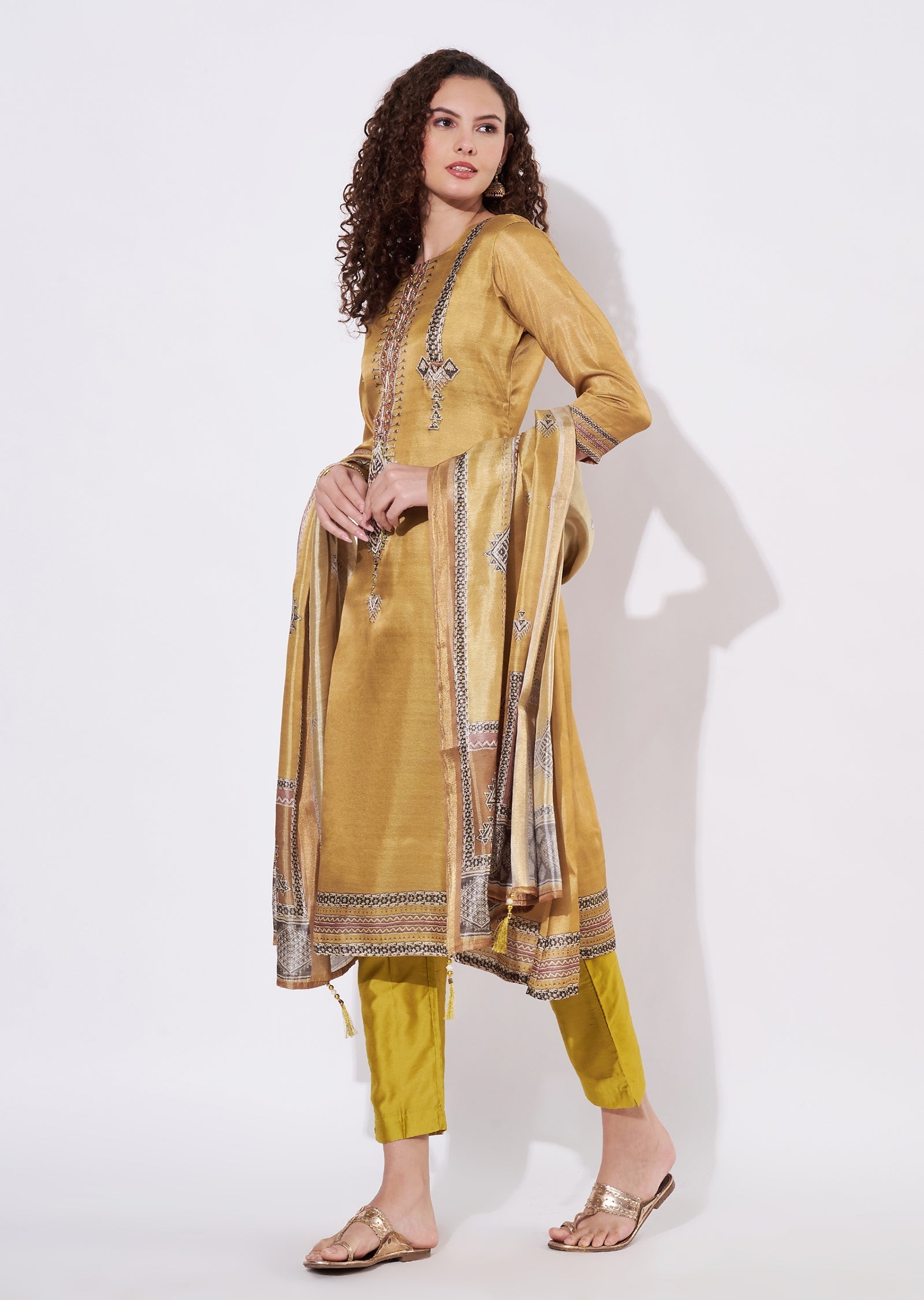 Green Tussar Anarkali Suit