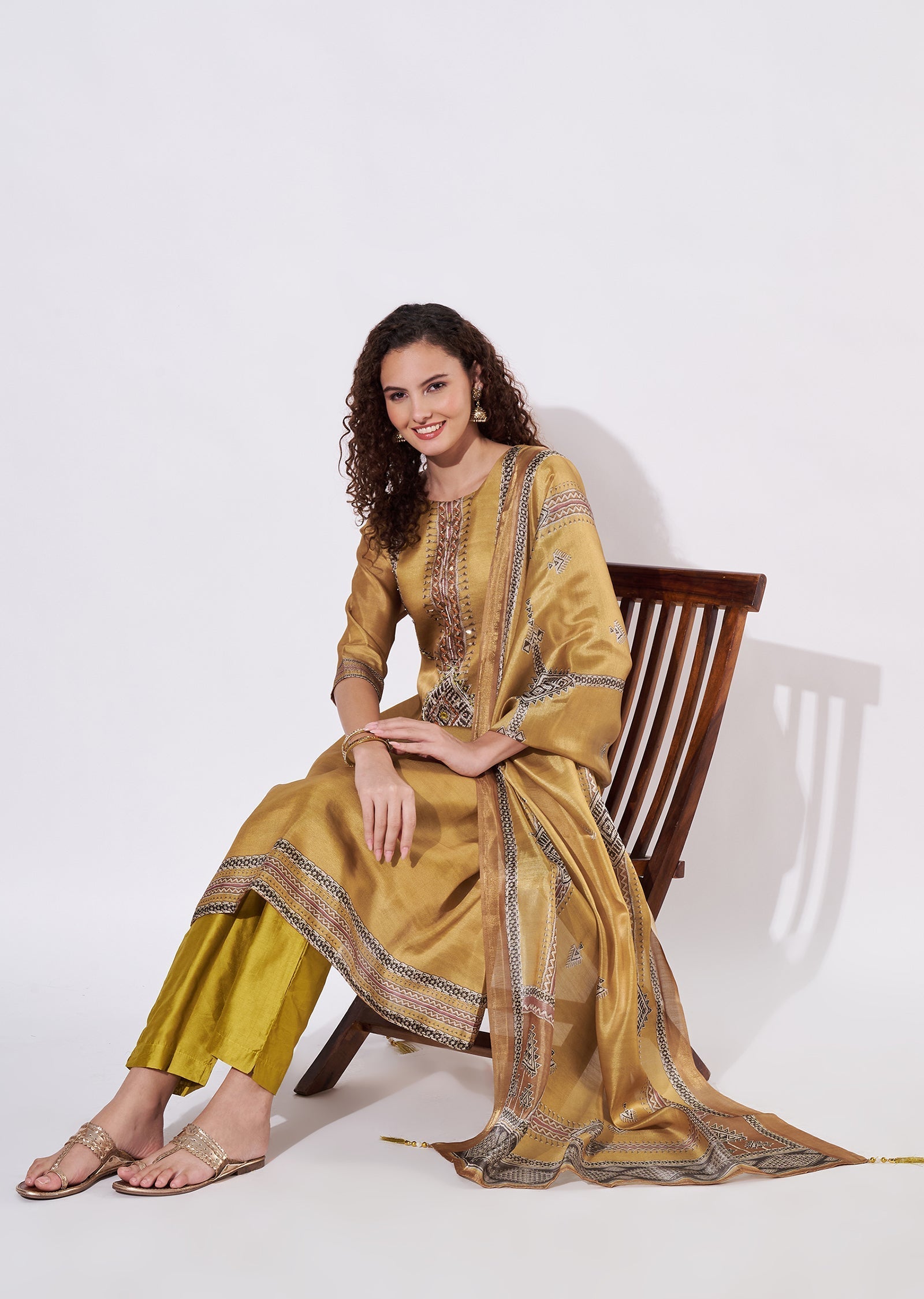 Green Tussar Anarkali Suit
