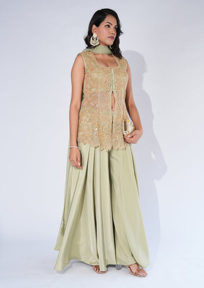 Green Net Sharara Set