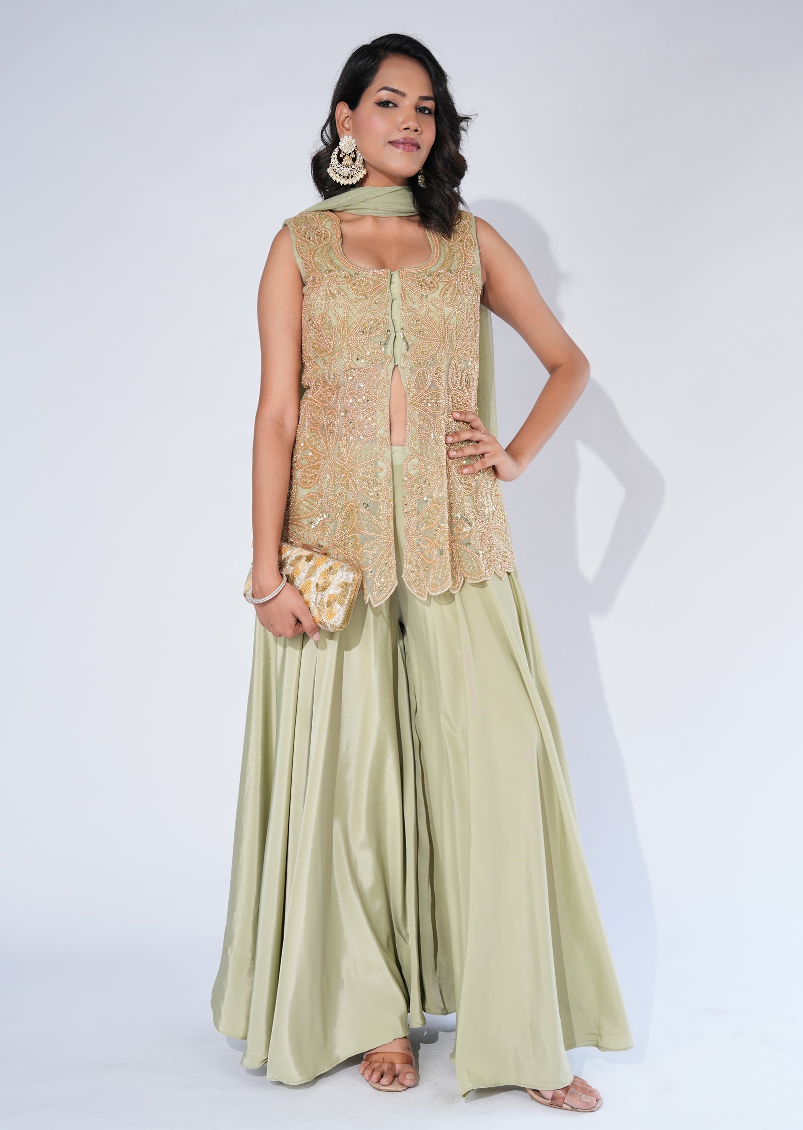 Green Net Sharara Set