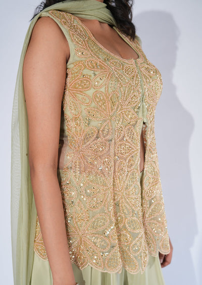 Green Net Sharara Set