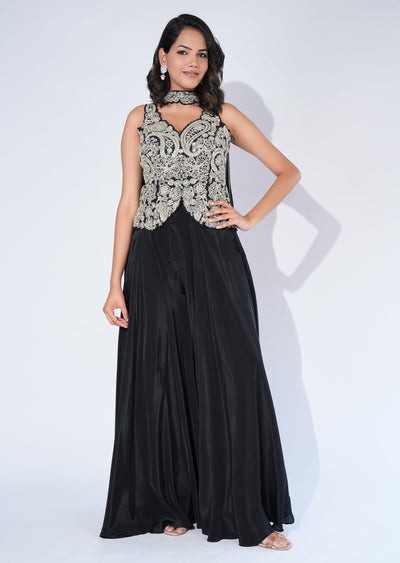 Black Crepe Sharara Set