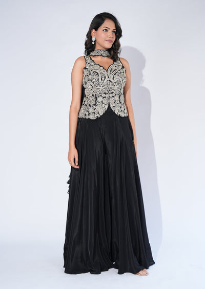 Black Crepe Sharara Set