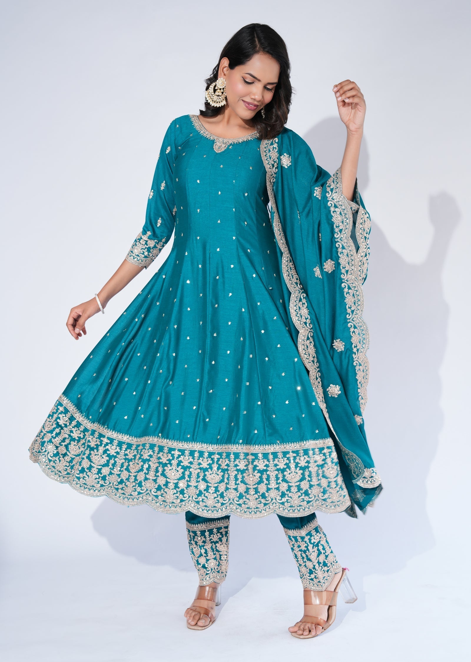 Rama Green Silk Anarkali Suit
