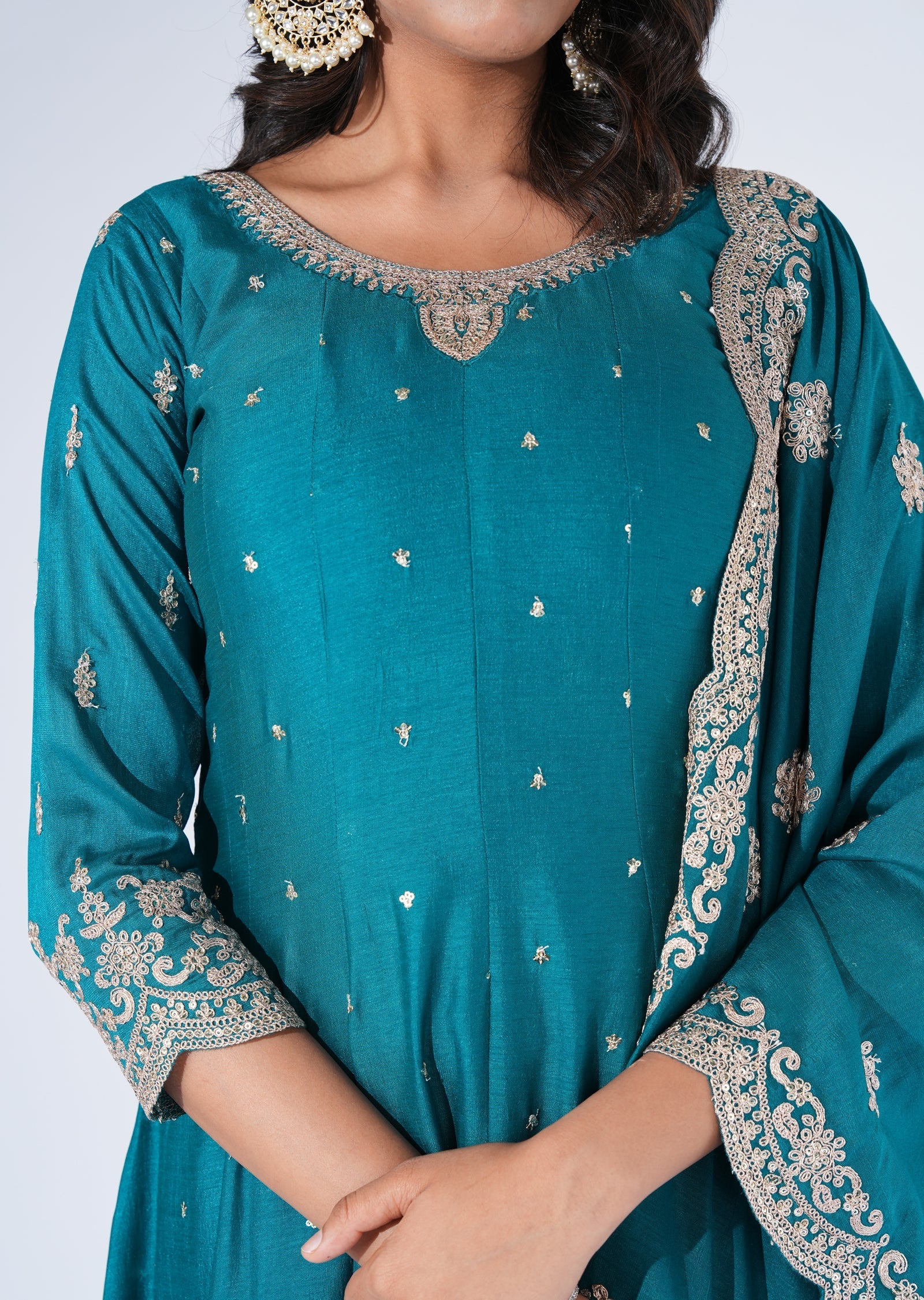 Rama Green Silk Anarkali Suit