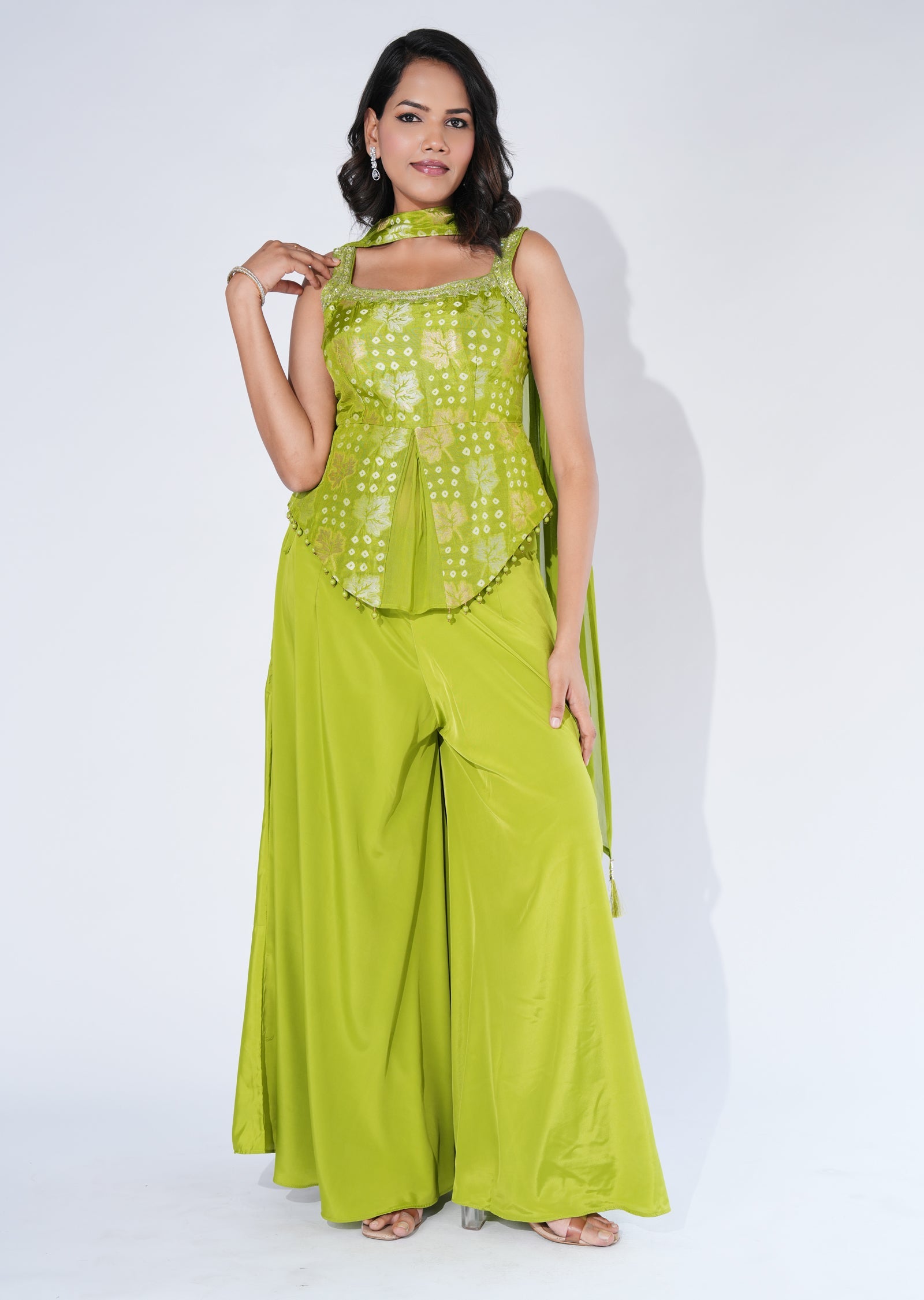 Green Georgette Sharara Set