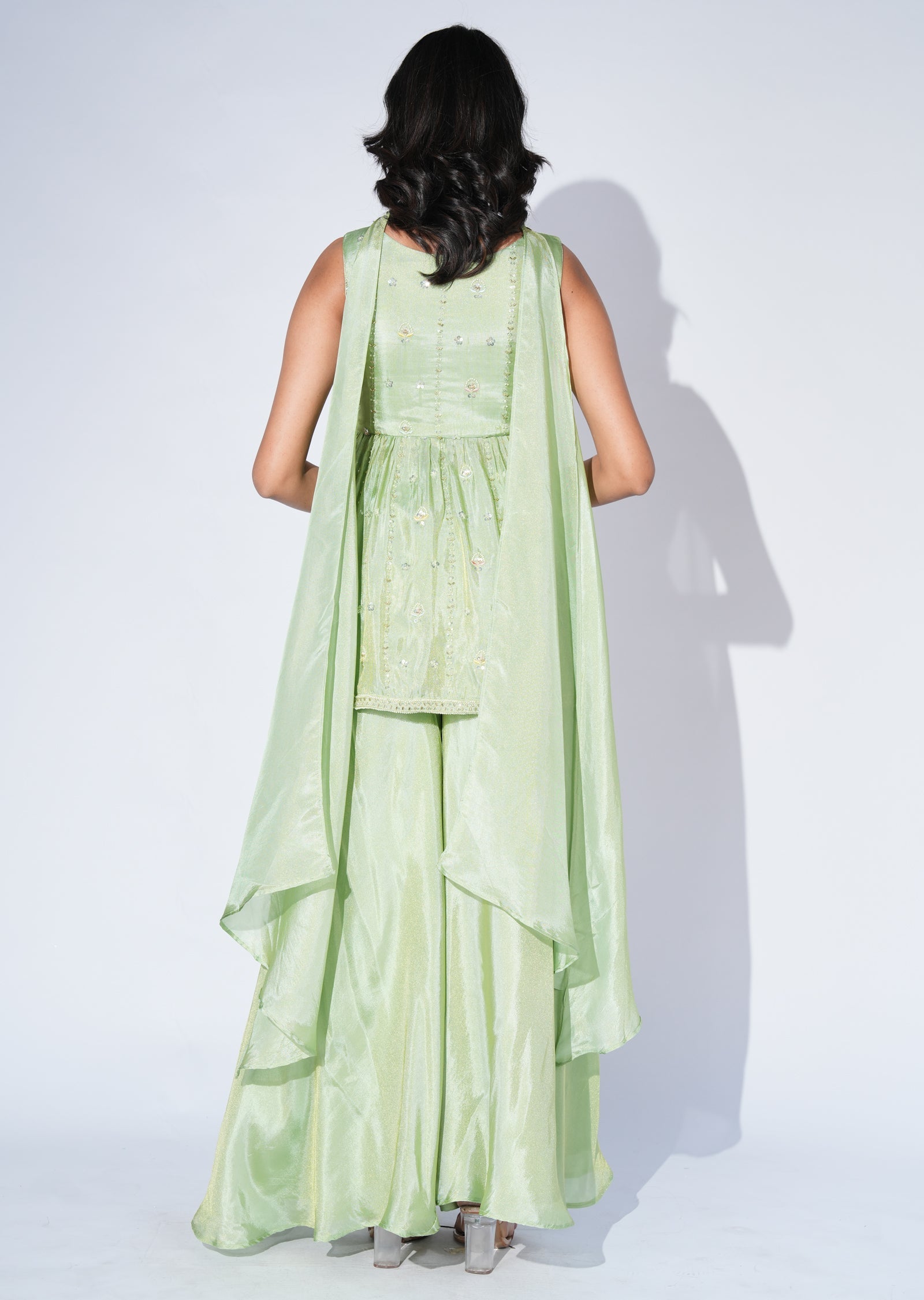 Green Tissue Sharara Set