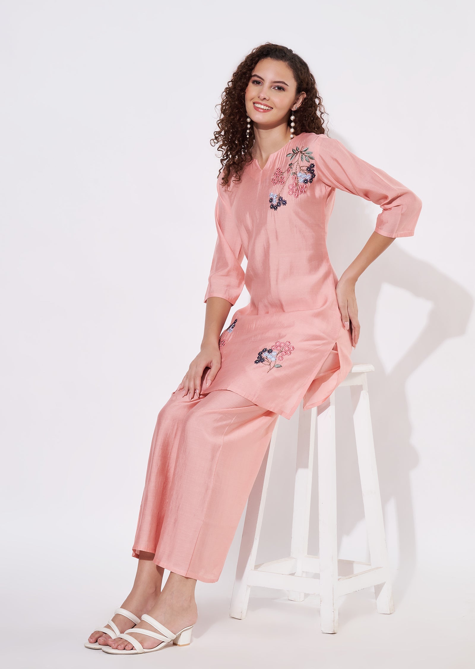 Peach Russian Silk Co-ord Set