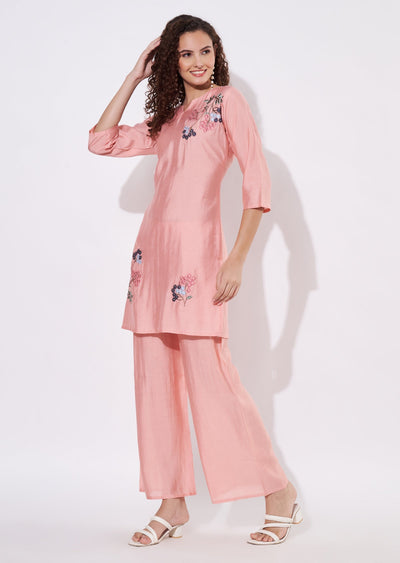 Peach Russian Silk Co-ord Set