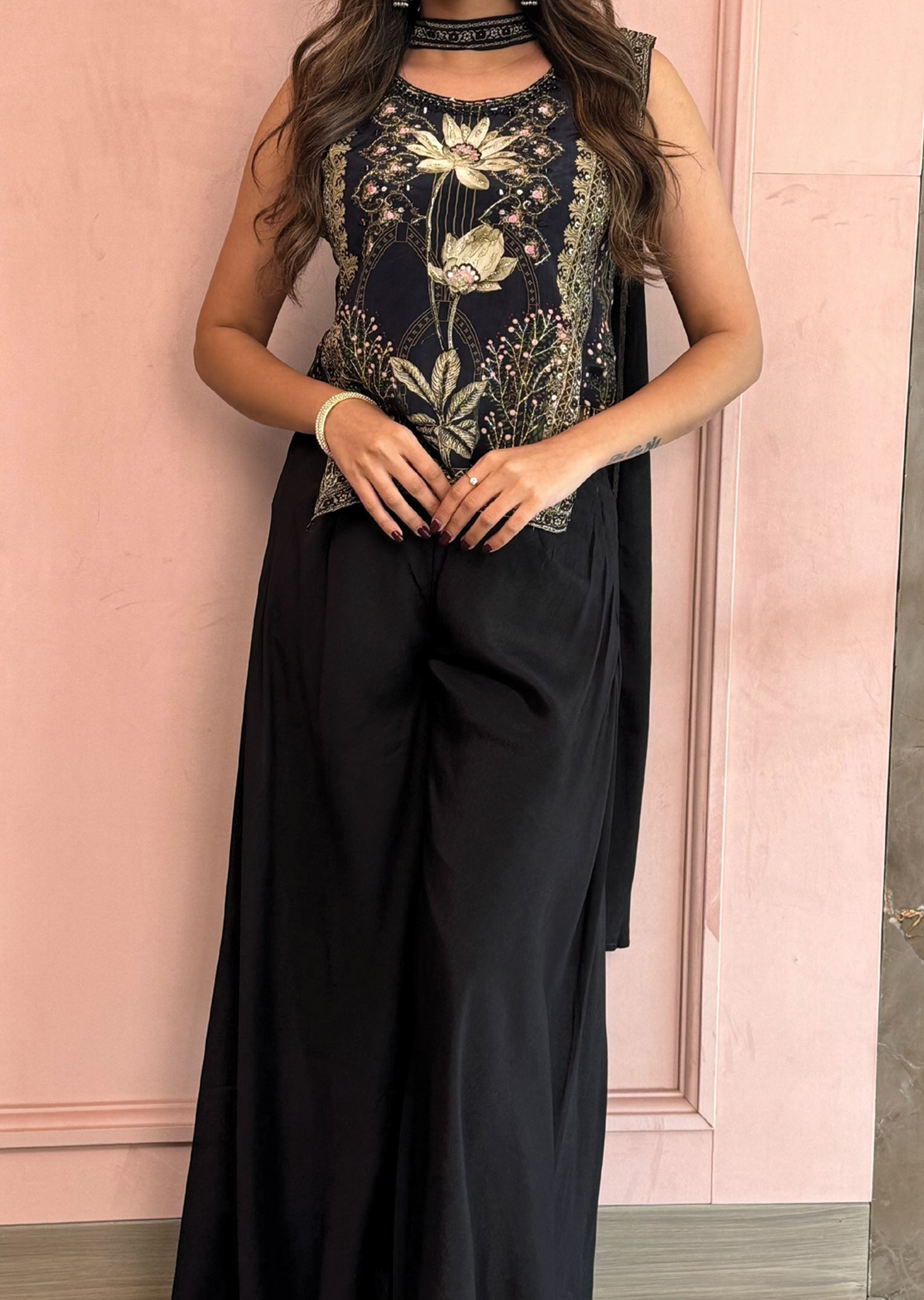 Black Chinnon Sharara set