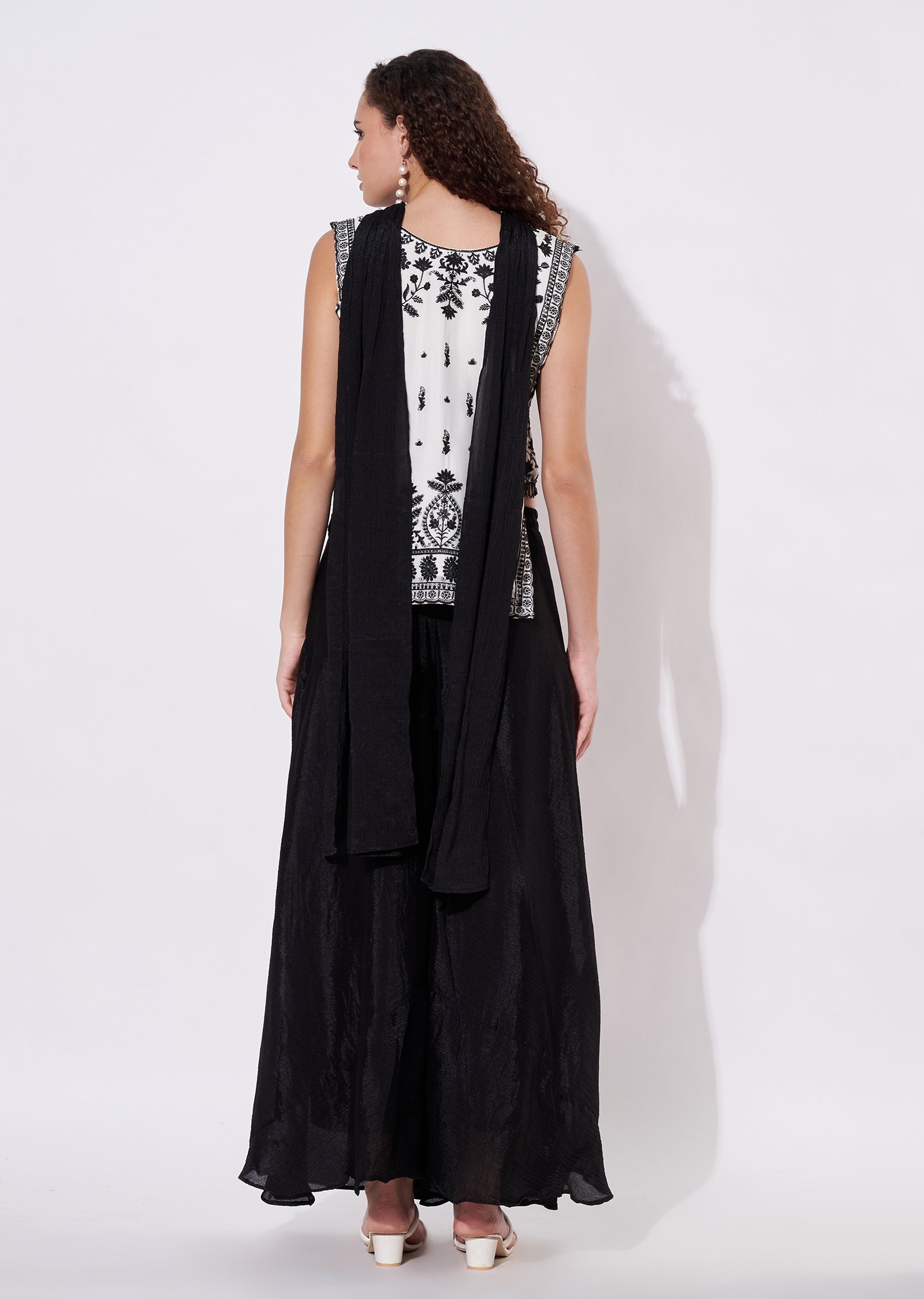 Off White Chinnon Sharara Set