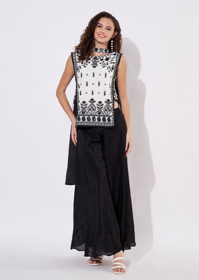 Off White Chinnon Sharara Set