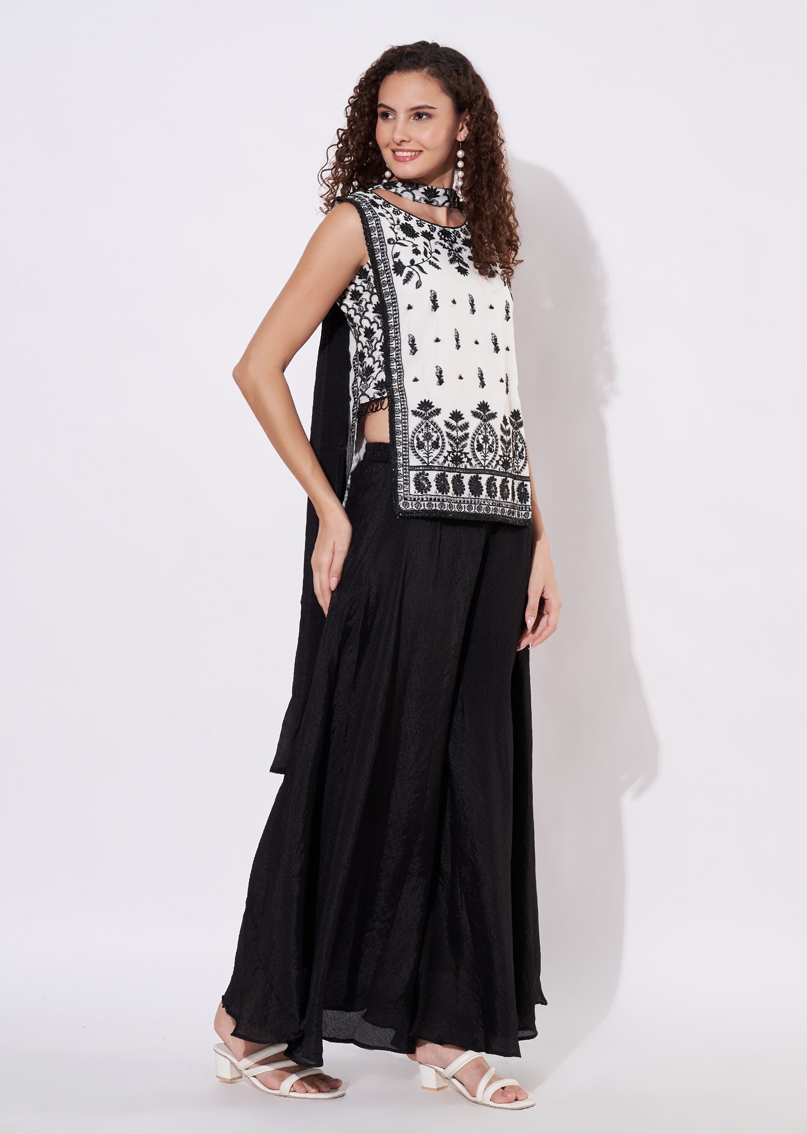 Off White Chinnon Sharara Set