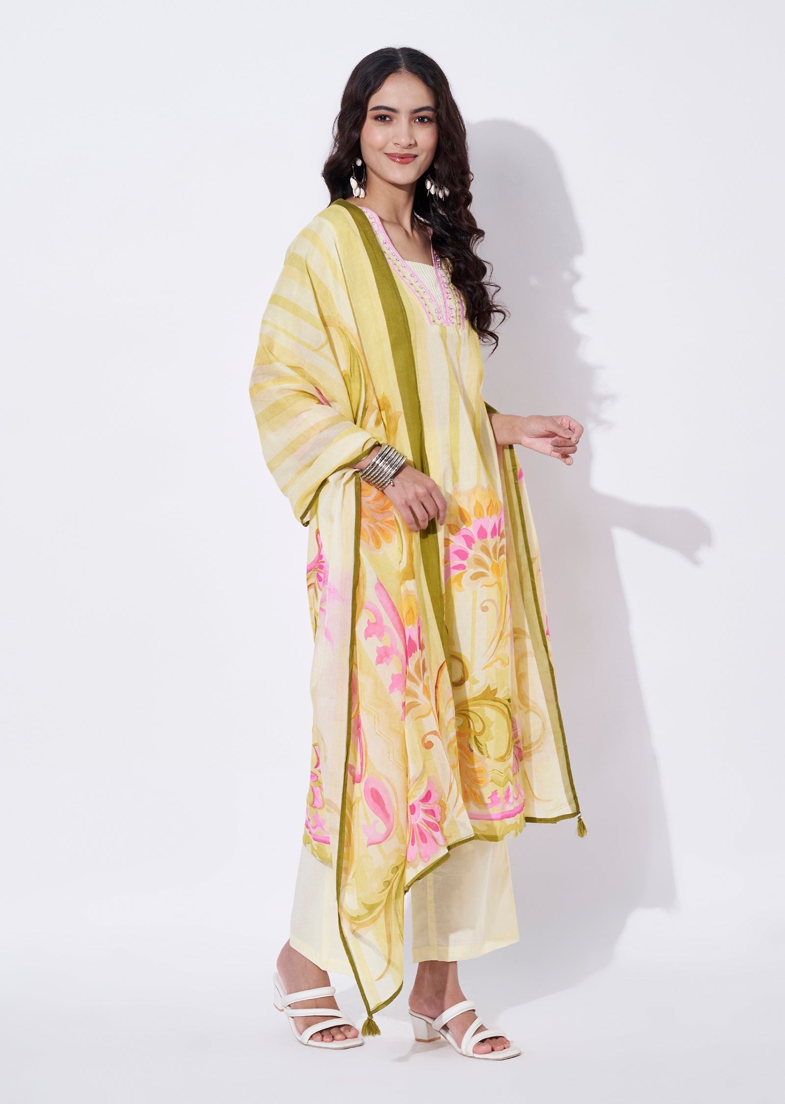 Yellow Cotton straight cut Suit