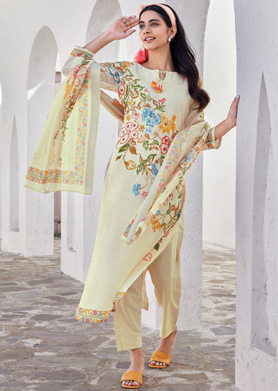 Cream Cotton Straight cut Suit