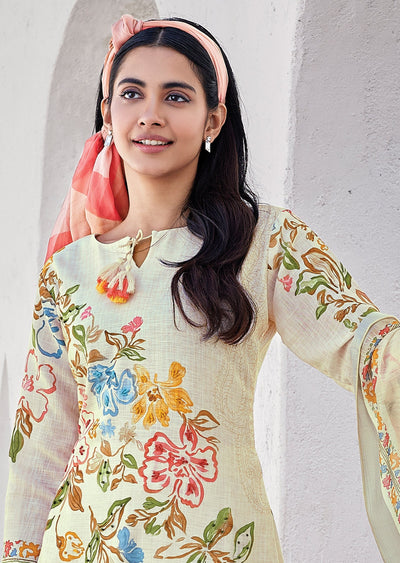 Cream Cotton Straight cut Suit