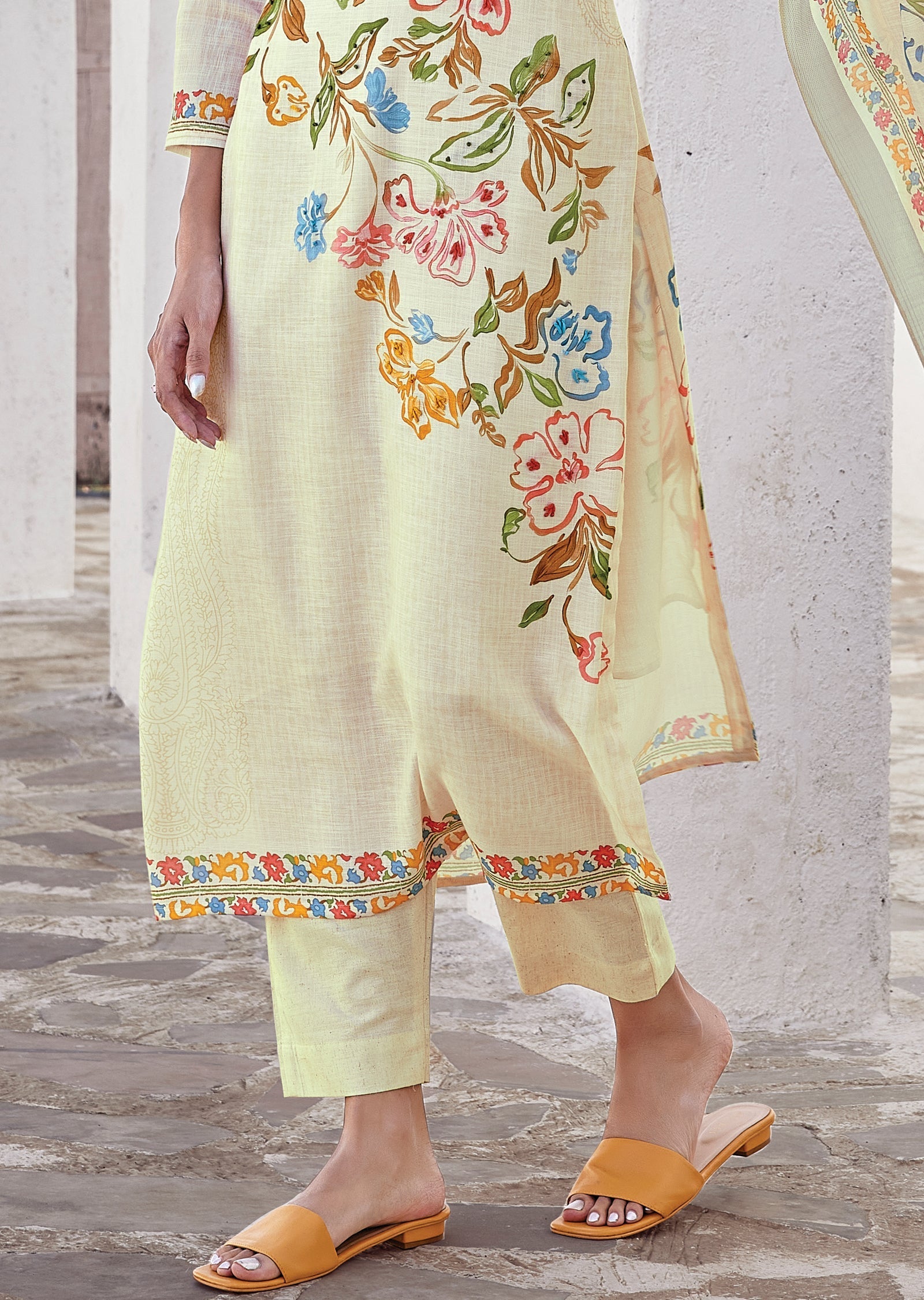 Cream Cotton Straight cut Suit