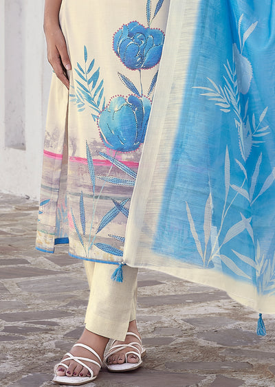 Cream Linen Cotton Straight cut suit