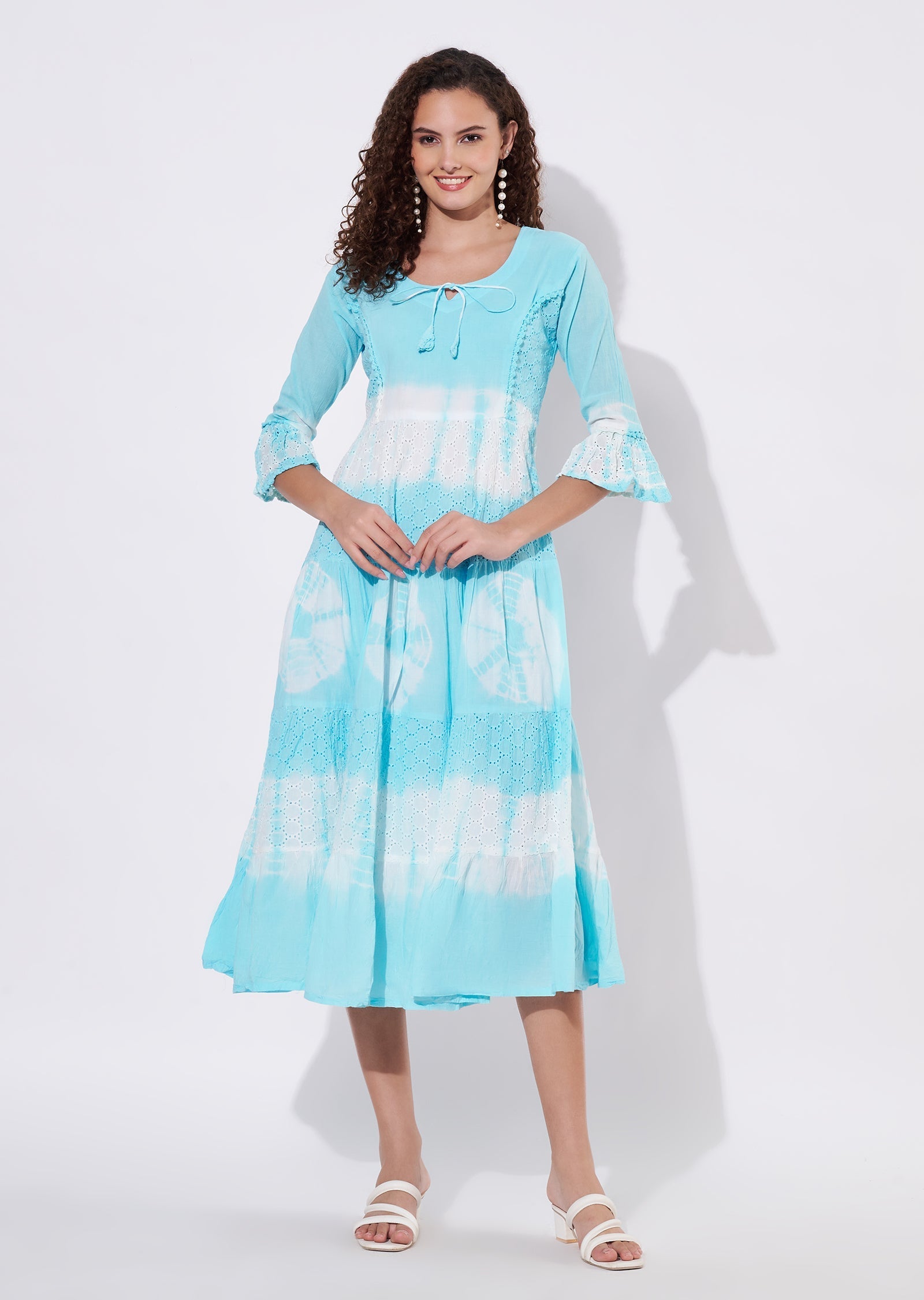Sea Blue Cotton Frock Kurti