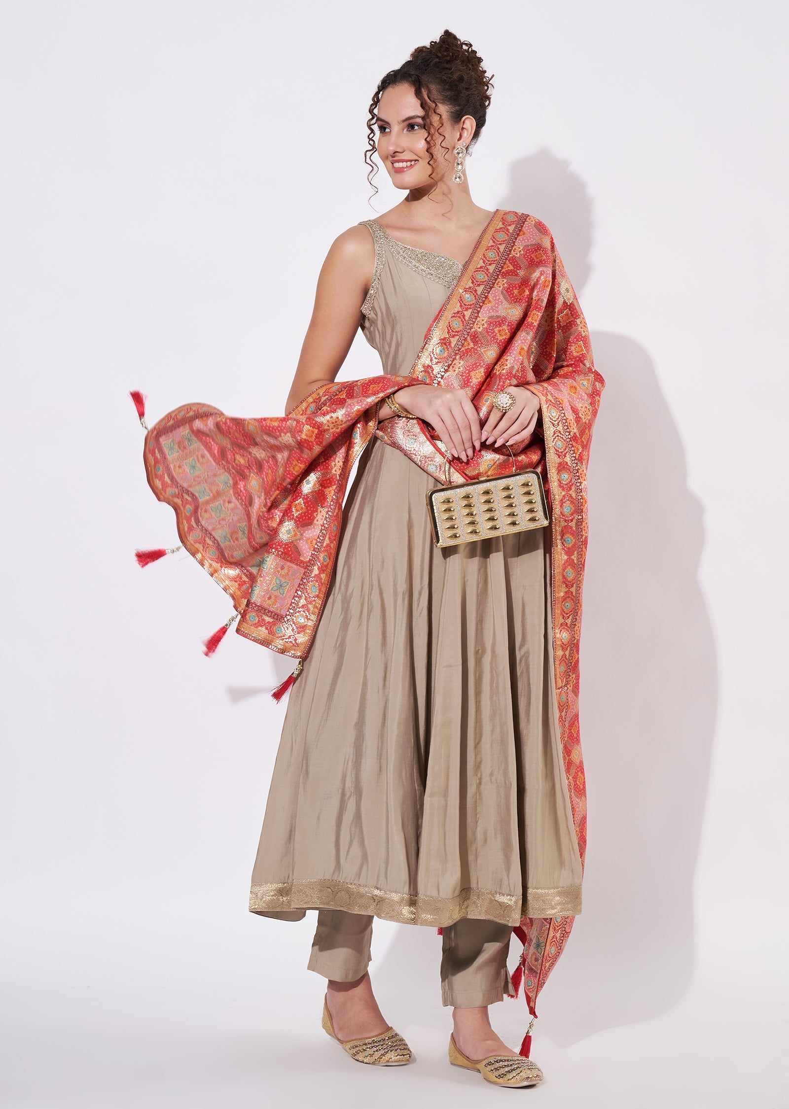 Beige Silk Anarkali Suit