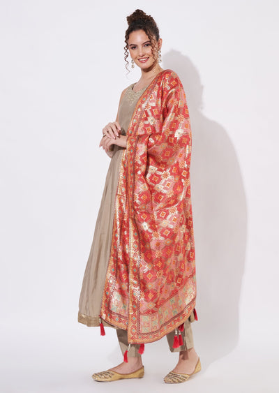 Beige Silk Anarkali Suit