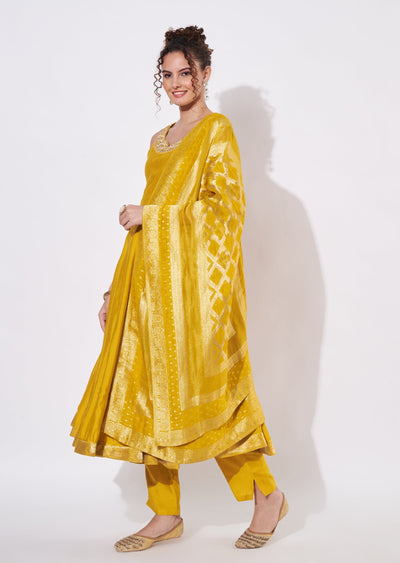 Yellow Silk Anarkali Suit