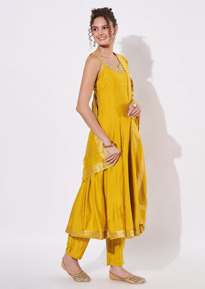 Yellow Silk Anarkali Suit