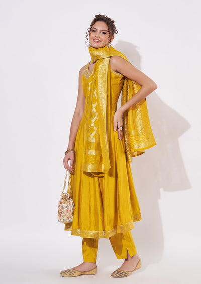 Yellow Silk Anarkali Suit