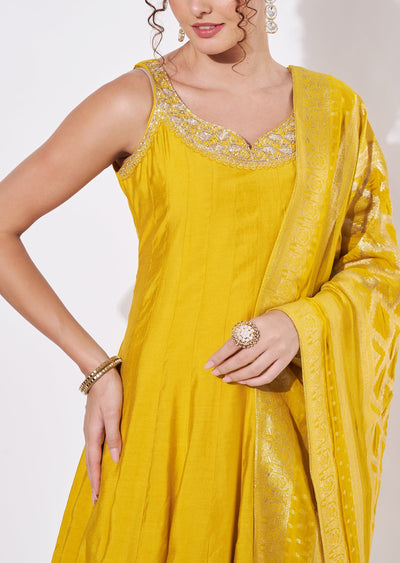 Yellow Silk Anarkali Suit
