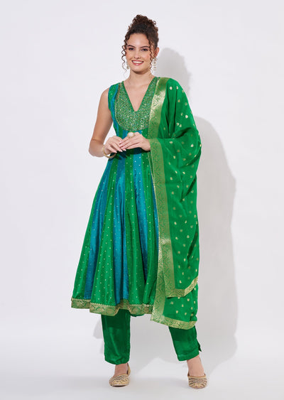 Green Silk Anarkali Suit